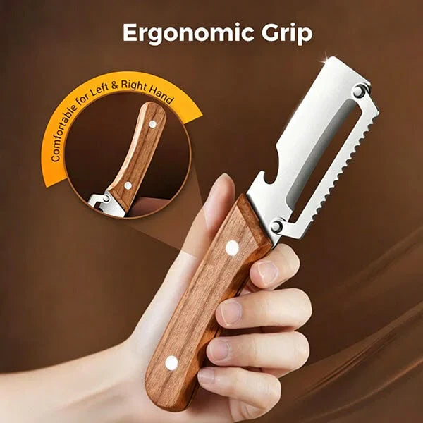 3-in-1 Multifunctional Peeler Knife with Bottle Opener & Wooden Handle