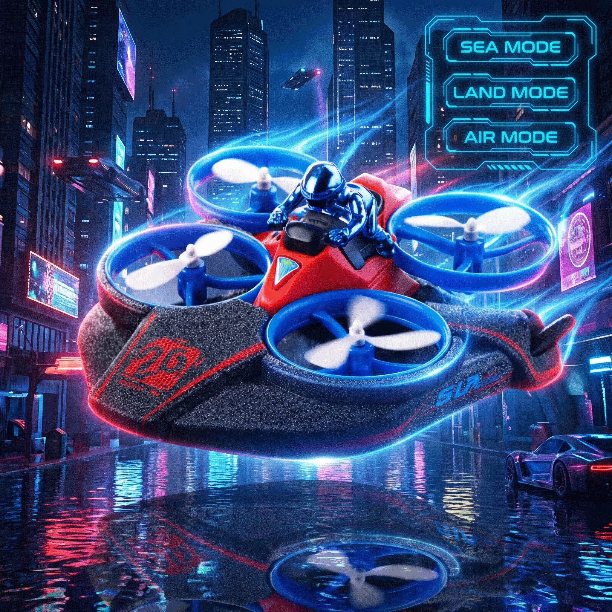 3-in-1 RC Quadcopter – Sea, Land & Air Remote Control Flying Vehicle