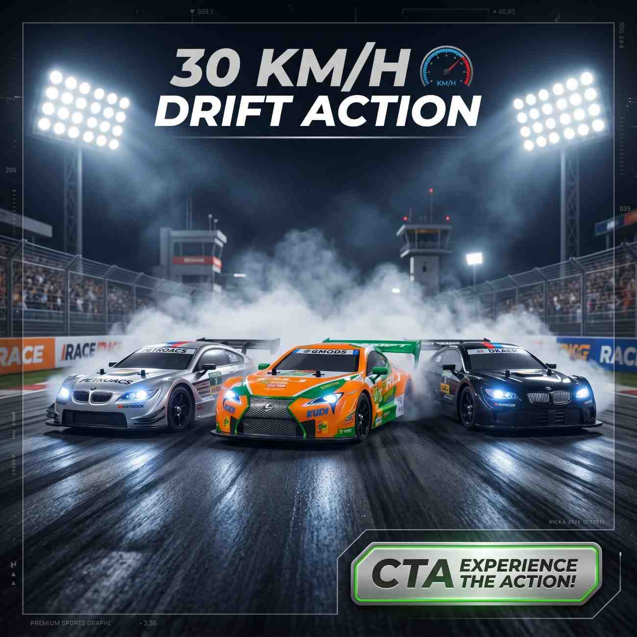 30KM/H RC Drift Racing Car 1:16 – LED Lights + Drift Kit