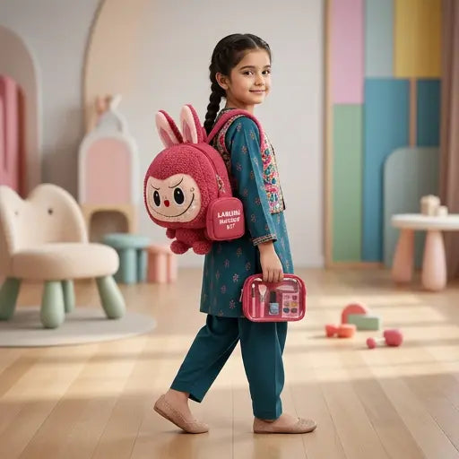 Labubu Cute Backpack Includes Makeupset for Girls