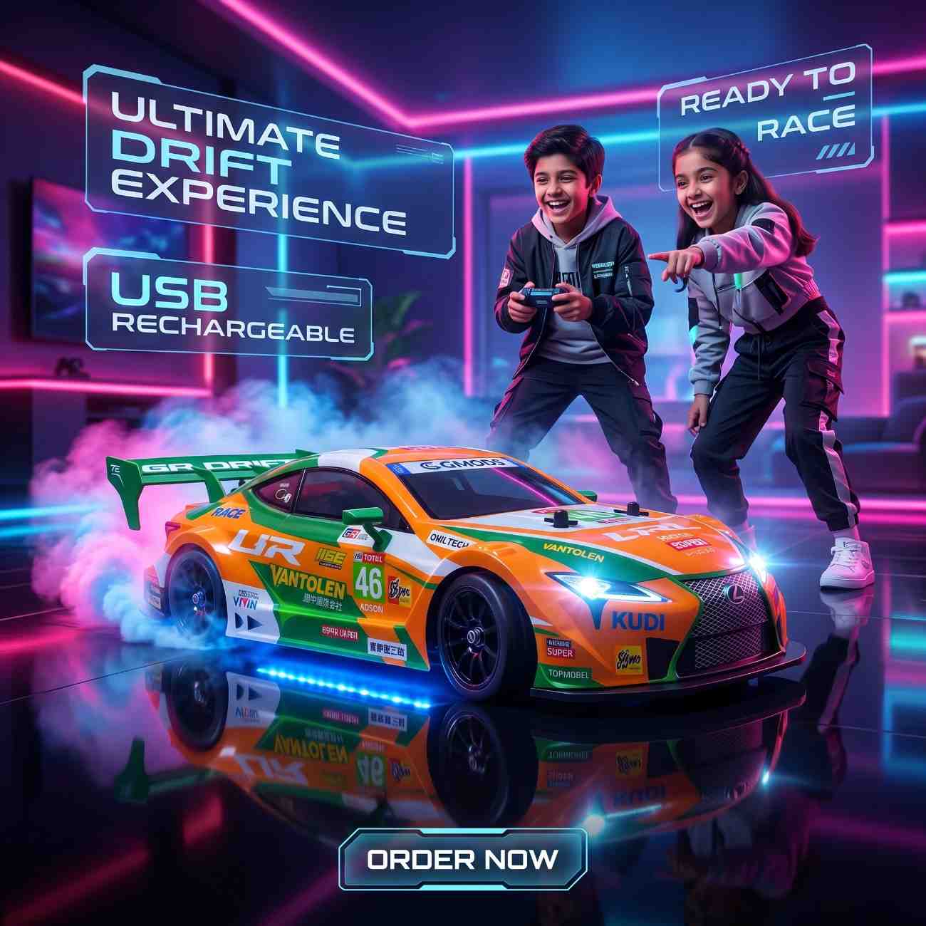 30KM/H RC Drift Racing Car 1:16 – LED Lights + Drift Kit