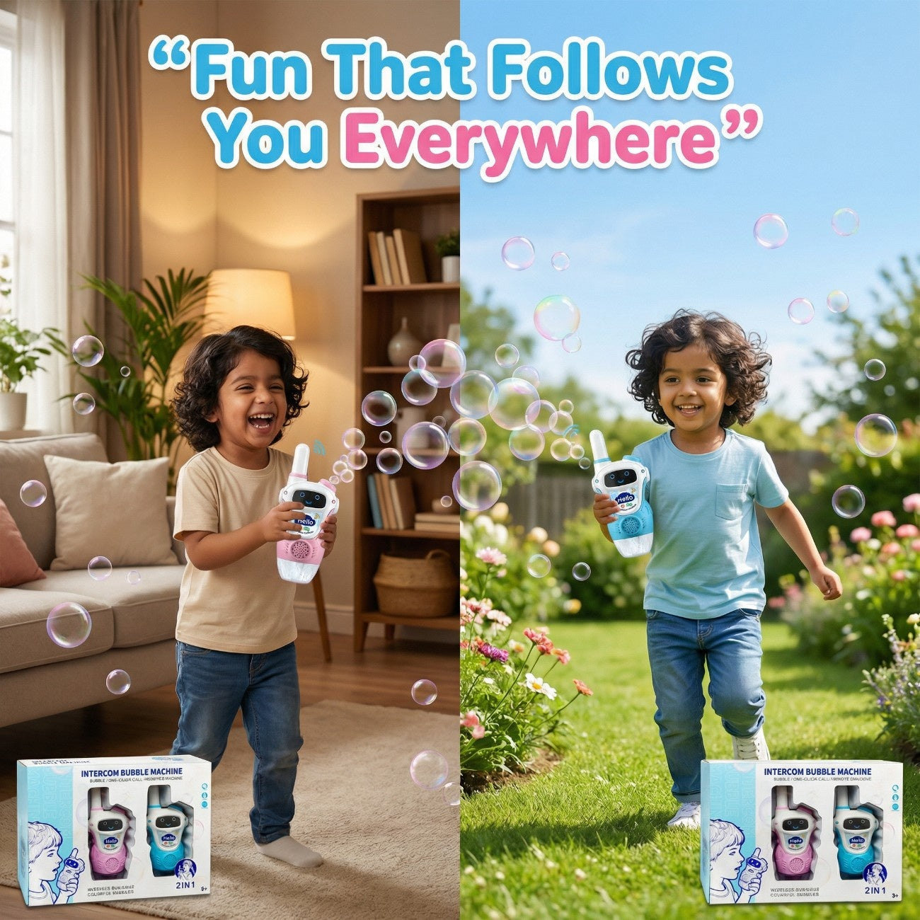 Kids Walkie Talkie Intercom – Two Way Radio with Bubble Machine