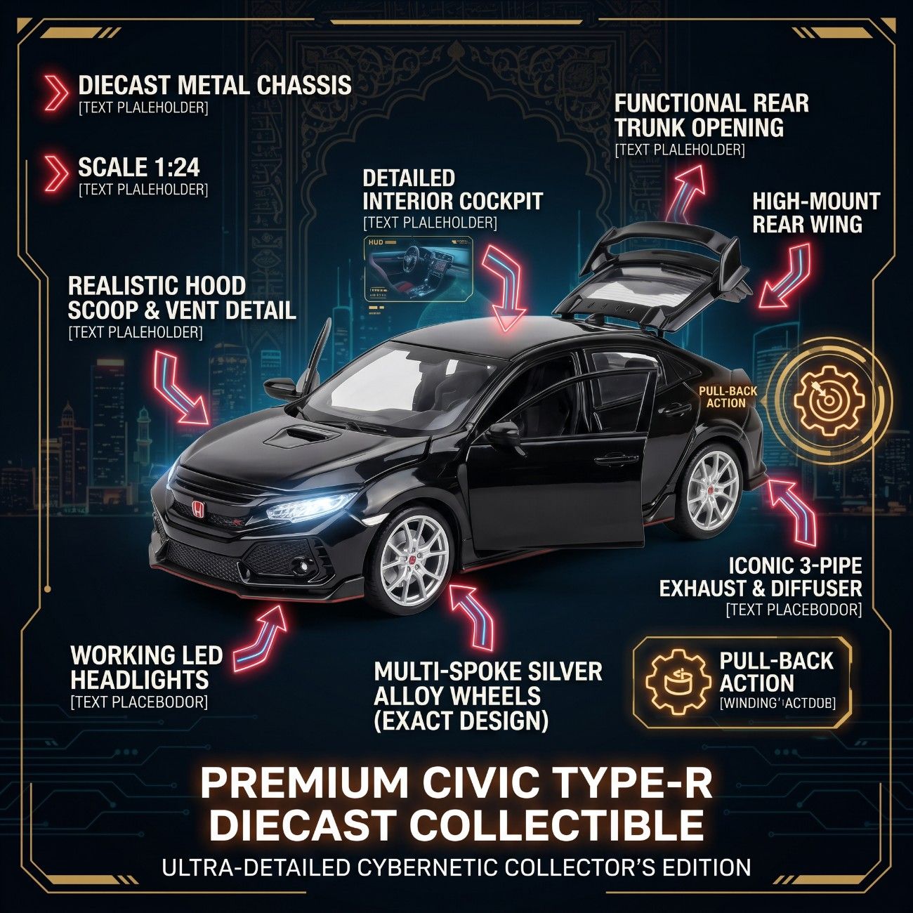 Premium Diecast Honda Civic Type-R Model Car – Collector Edition Alloy (1:24 Scale)