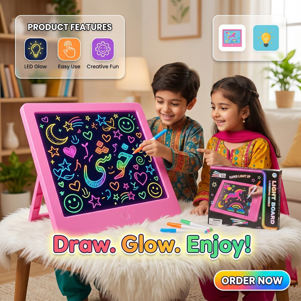 Creative Neon Colorful Light LCD Drawing Tablet 10.7" – Reusable Writing & Learning Pad for Kids
