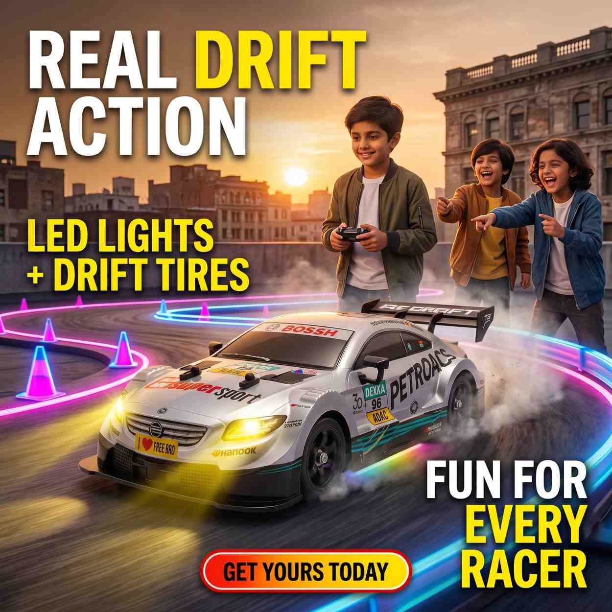 30KM/H RC Drift Racing Car 1:16 – LED Lights + Drift Kit