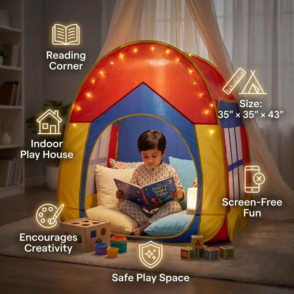 Kids Play Tent House - Foldable Indoor Outdoor Playhouse