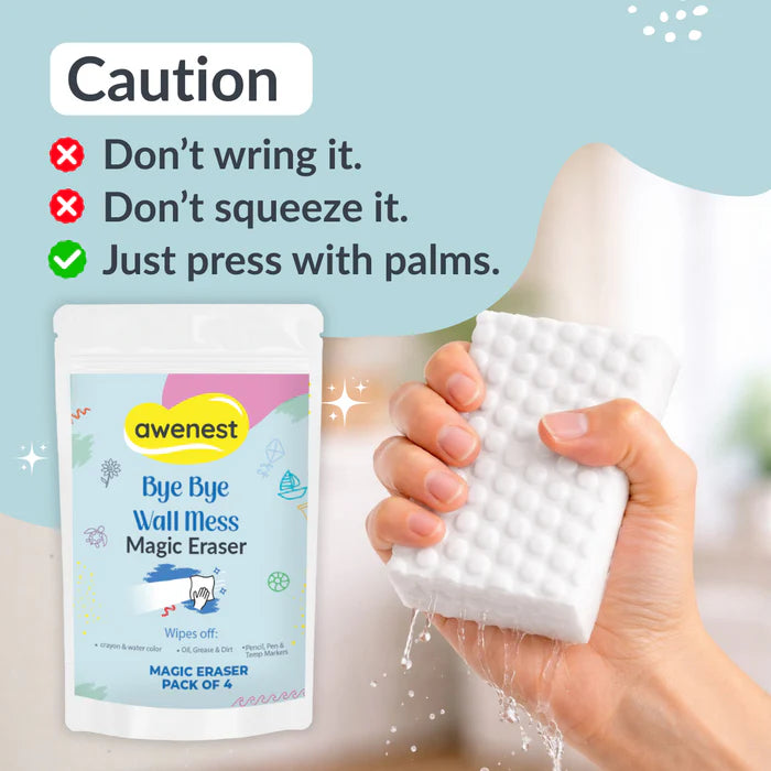 Magic Eraser - Bye Bye Wall Mess Sponge Eraser | Magic Cleaning Sponge | Removes Crayon, Pencil, Marker & Grease | For Walls, Tiles & Laminates