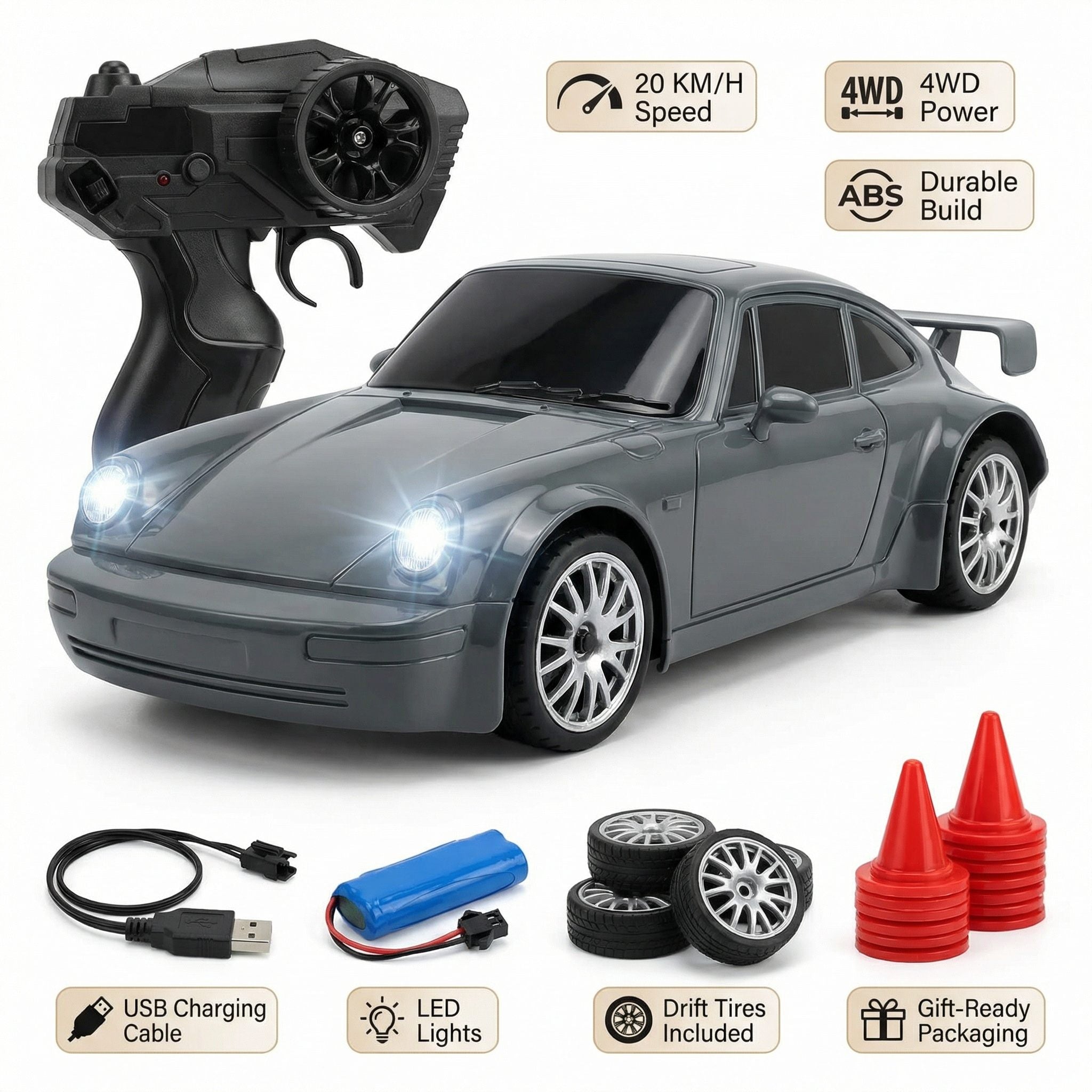 Porsche 911 1:24 Scale High-Speed 4WD RC Drift Car 20KMH