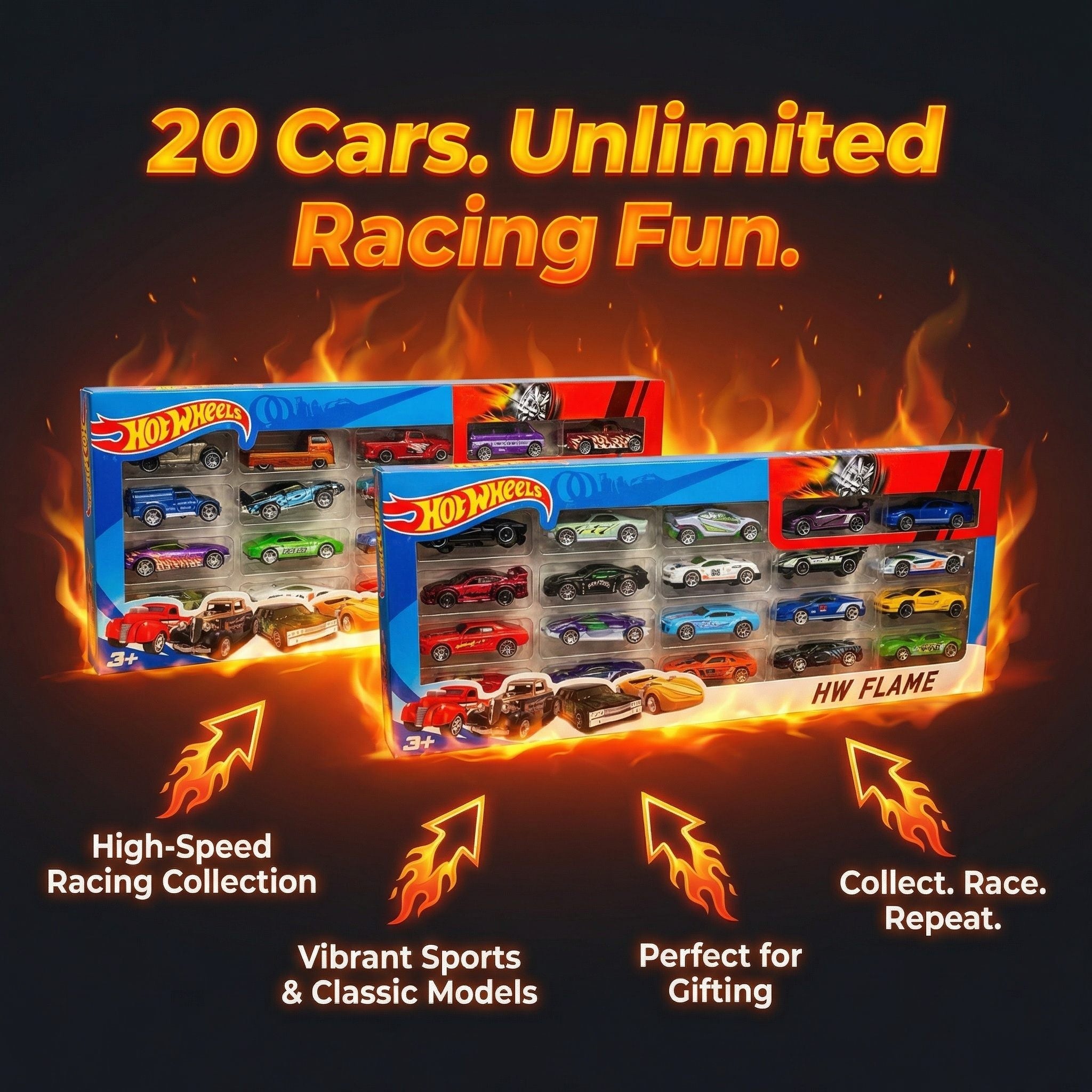 Hot Wheels 20 Cars Bundle – Classic & Sports Mini Car Collection