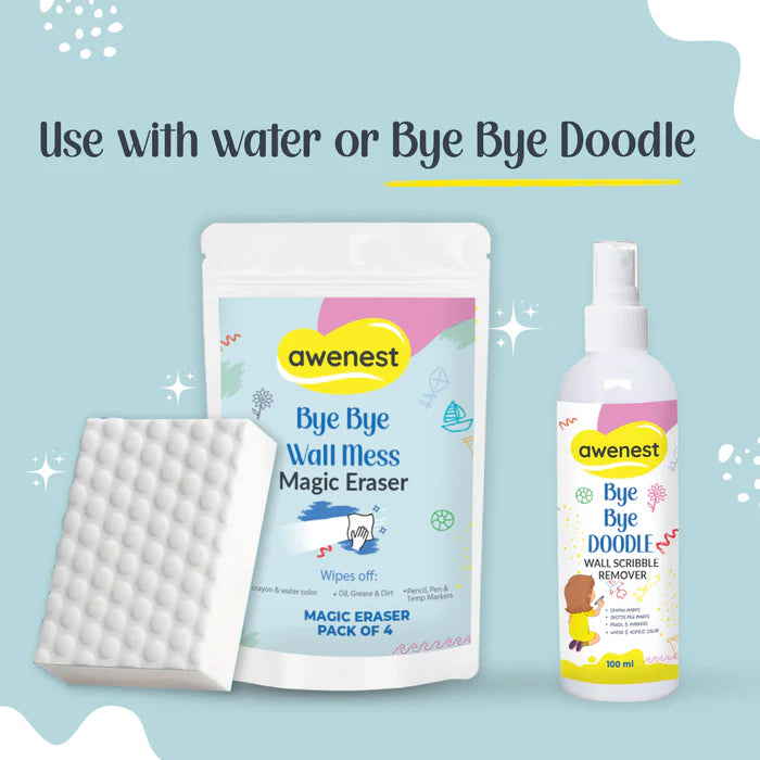 Magic Eraser - Bye Bye Wall Mess Sponge Eraser | Magic Cleaning Sponge | Removes Crayon, Pencil, Marker & Grease | For Walls, Tiles & Laminates