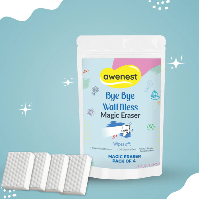 Magic Eraser - Bye Bye Wall Mess Sponge Eraser | Magic Cleaning Sponge | Removes Crayon, Pencil, Marker & Grease | For Walls, Tiles & Laminates