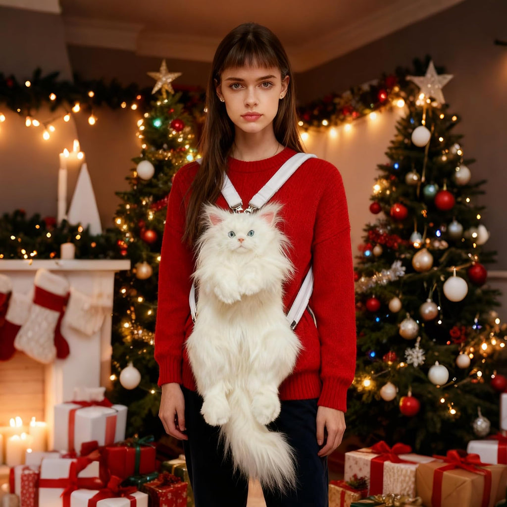 Stuffed Realistic MaineCoon Cat Backpack - Cat Shaped Backpack Gift for Women - Carry Over Shoulder, on One Shoulder or Crossbody with Adjustable Straps