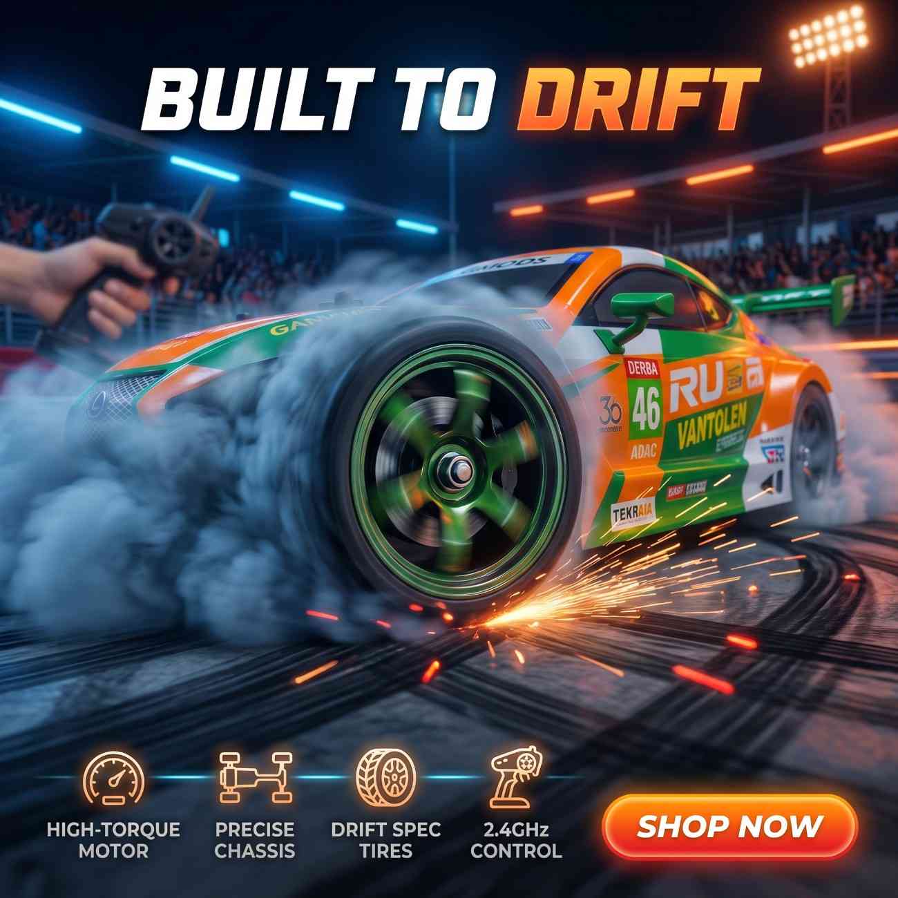 30KM/H RC Drift Racing Car 1:16 – LED Lights + Drift Kit