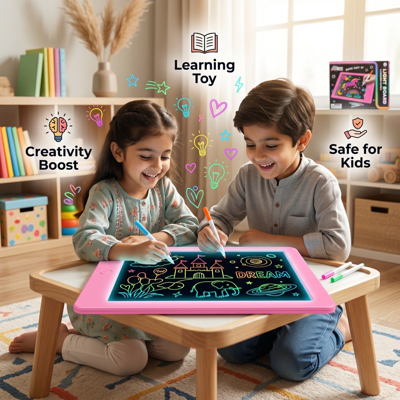 Creative Neon Colorful Light LCD Drawing Tablet 10.7" – Reusable Writing & Learning Pad for Kids