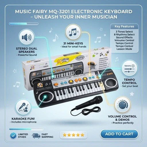 31 Keys Electronic Keyboard Piano 3 Tones 8 Rhythm Lesson Mode Piano Toy with Microphone