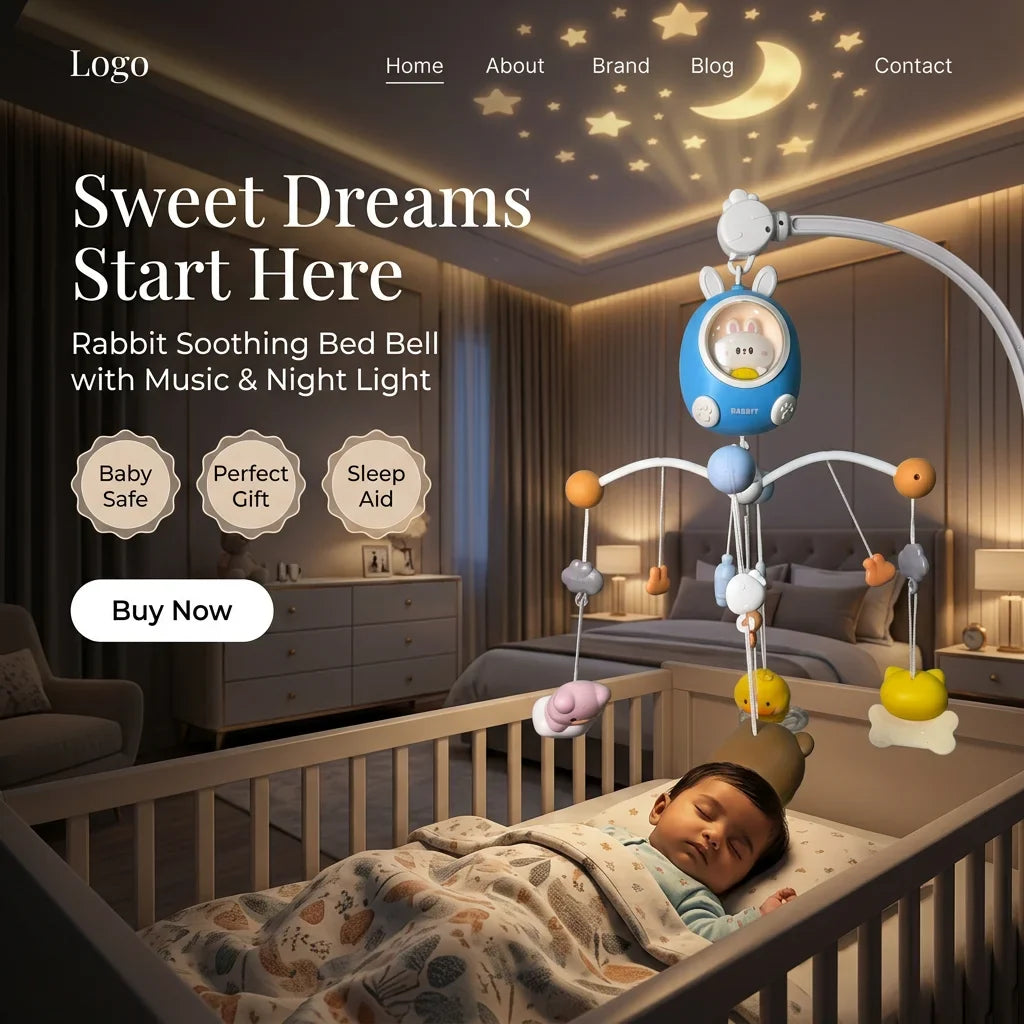 Kids Baby Cute Rabbit Soothing Bed Bell Children's Music Toys with Sleep Aid Night Light and Music Soothing Function