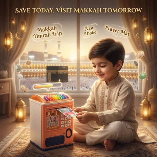 Kids ATM Money Box Electronic Piggy Bank with Fingerprint Sensor, Password Lock, LED Lights & Auto Cash Deposit for Kids