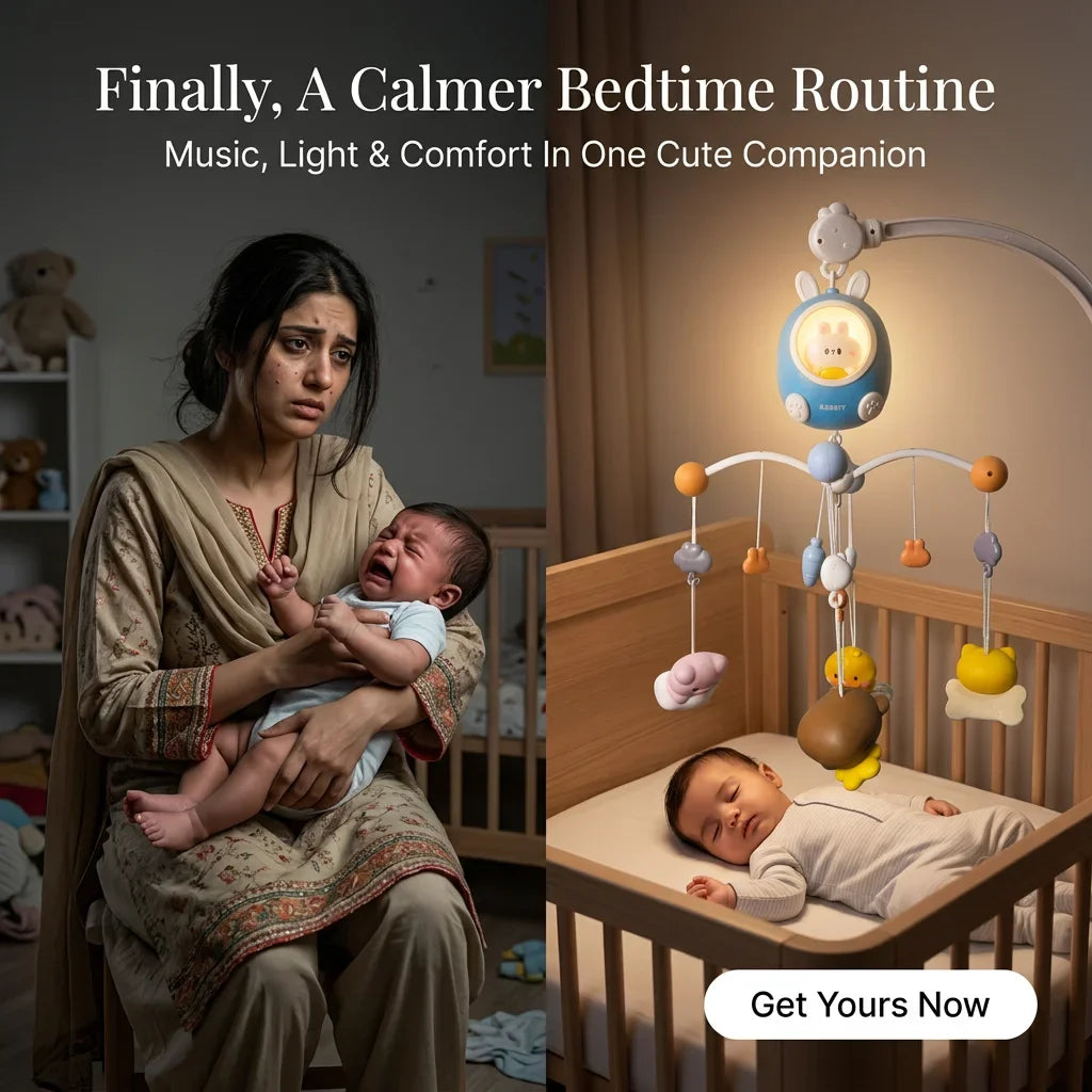 Kids Baby Cute Rabbit Soothing Bed Bell Children's Music Toys with Sleep Aid Night Light and Music Soothing Function