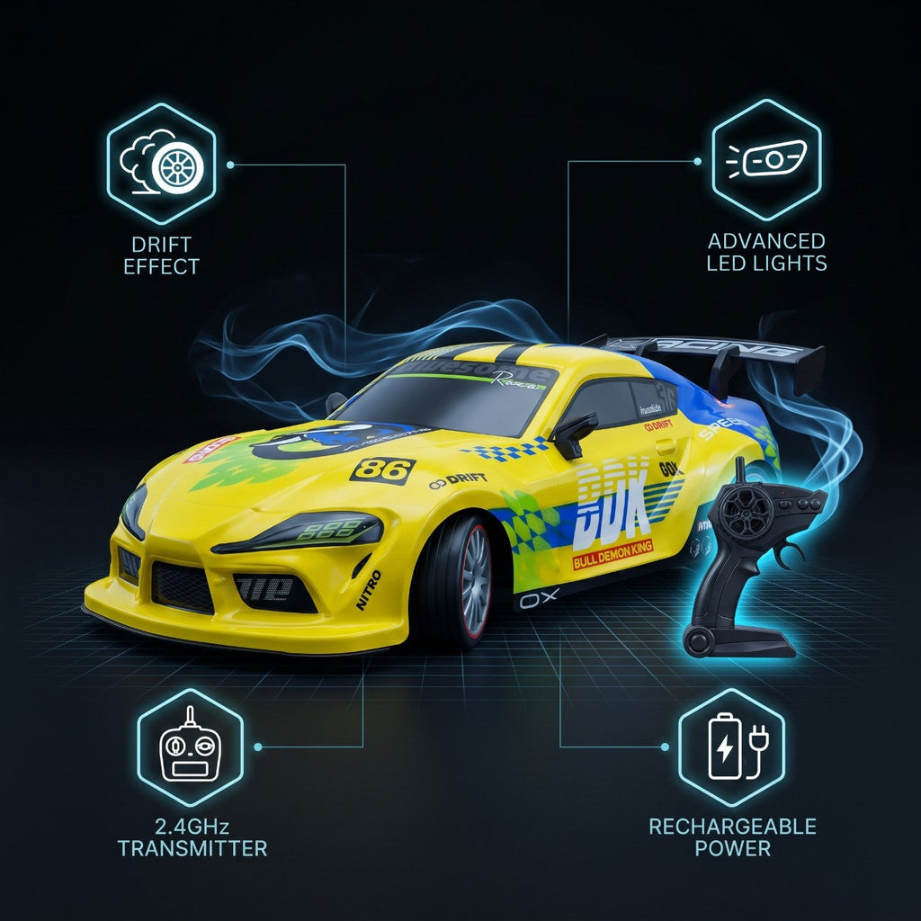 RC Supra MK4 Mini Drift Car 1:18 Scale with Drift Tires & Smoke Effect