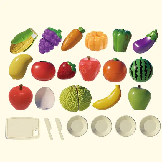 25 PCS Montessori Fruit & Vegetable Cutting Toy Set – Preschool Kitchen Food Play Set for Kids