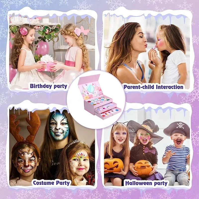 BST Factory 3-Layer Craft Box Kids Makeup Kit – Non-Toxic Beauty Set with Eye Shadow, Nail Polish & Lipstick for Girls