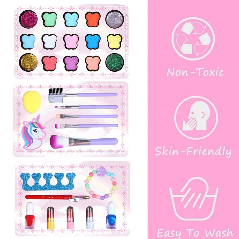 BST Factory 3-Layer Craft Box Kids Makeup Kit – Non-Toxic Beauty Set with Eye Shadow, Nail Polish & Lipstick for Girls