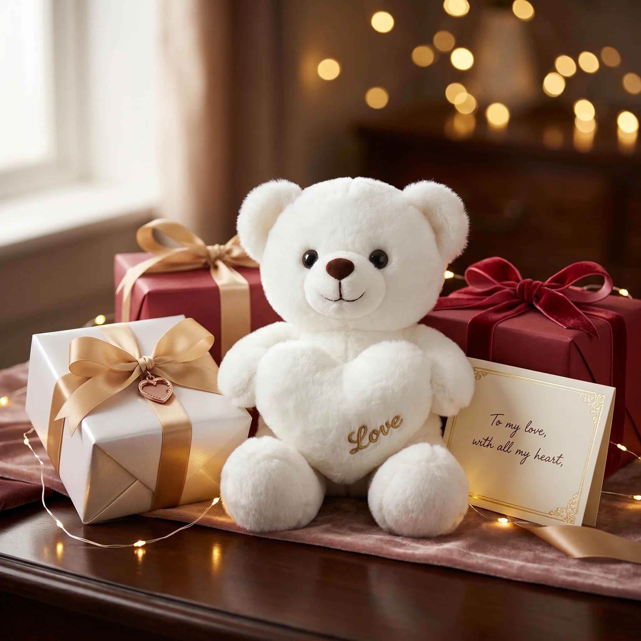 Love Heart White Teddy Bear Plush – Soft Stuffed Gift Toy