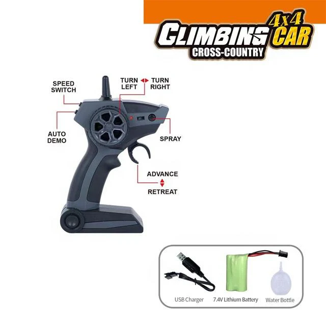 2.4GHz RC 4x4 Off-Road Climbing Spray Truck – Remote Control Monster Truck with Lights & Sound