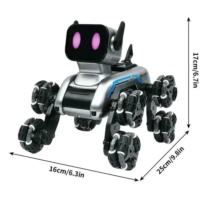 Remote & Watch Controlled Stunt Robot Dog – 8-Wheel 360° Spinner with All-Terrain Tires