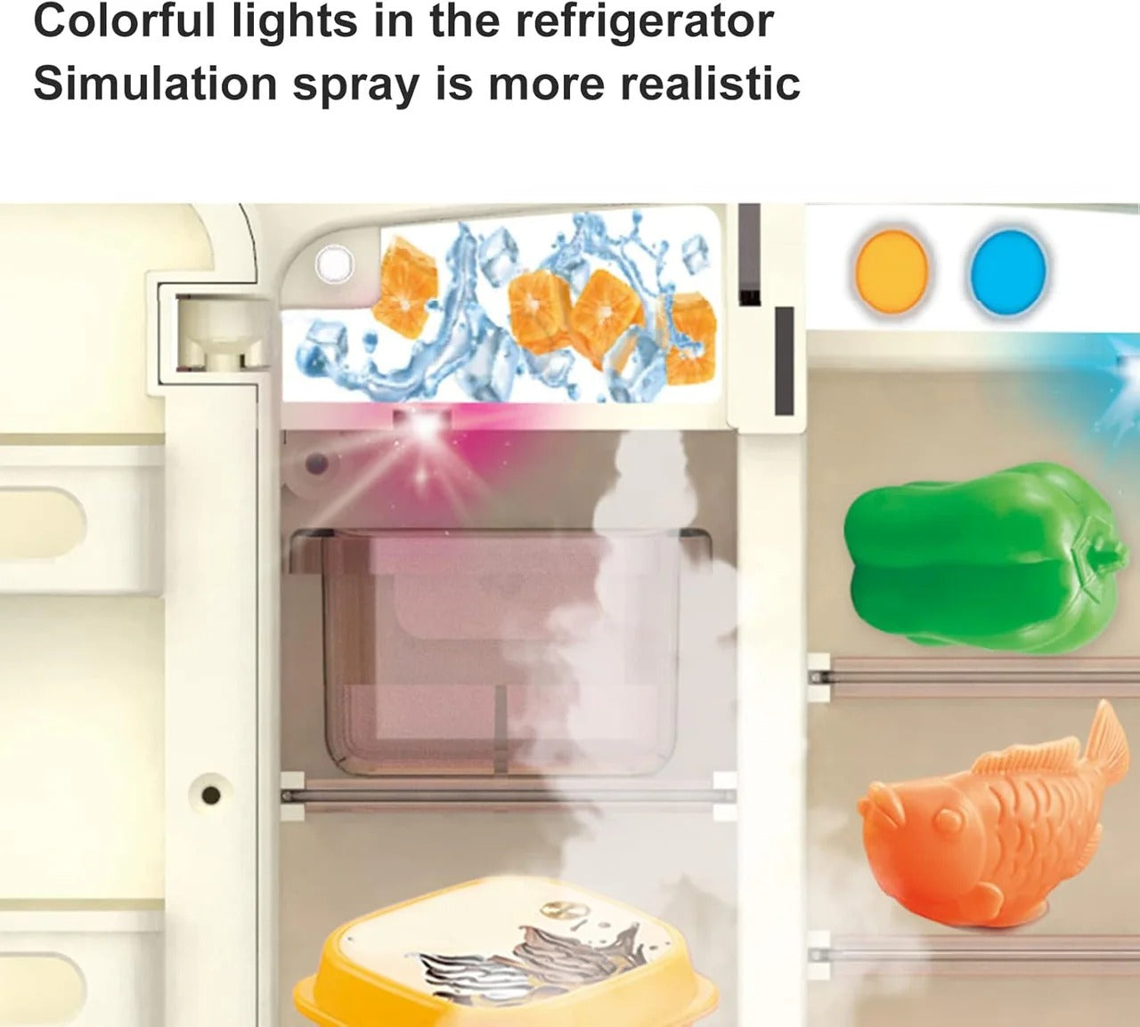 39PCS Multi-Functional Pretend Fridge with Spray – Kids Kitchen Role-Play Refrigerator Toy Set