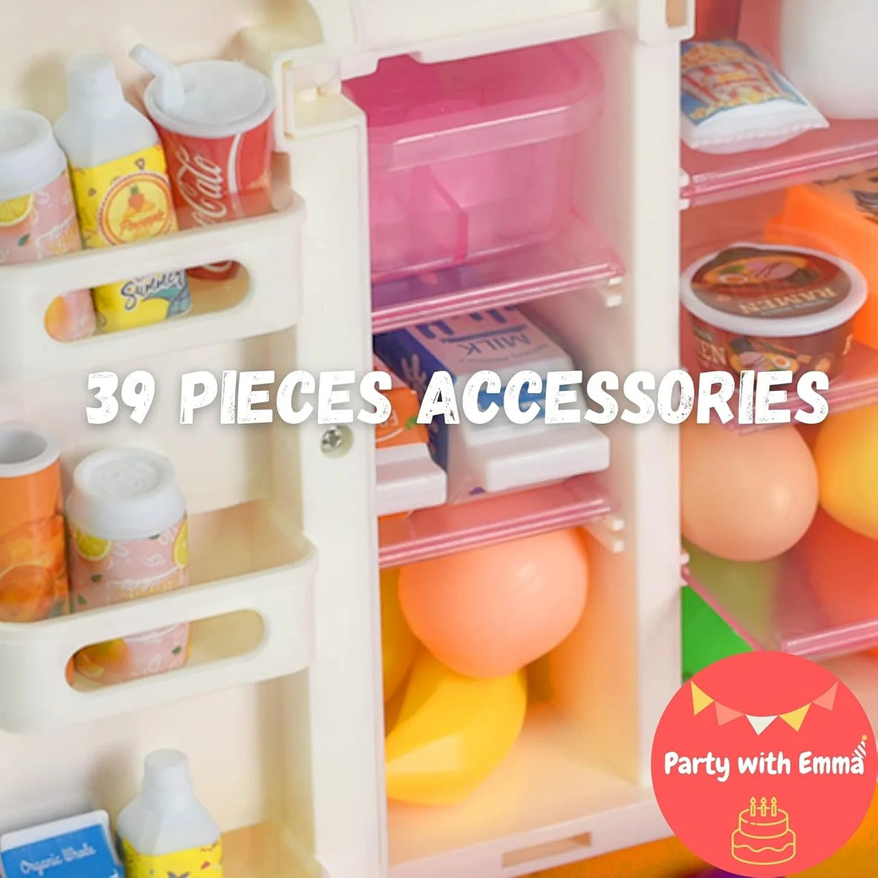39PCS Multi-Functional Pretend Fridge with Spray – Kids Kitchen Role-Play Refrigerator Toy Set