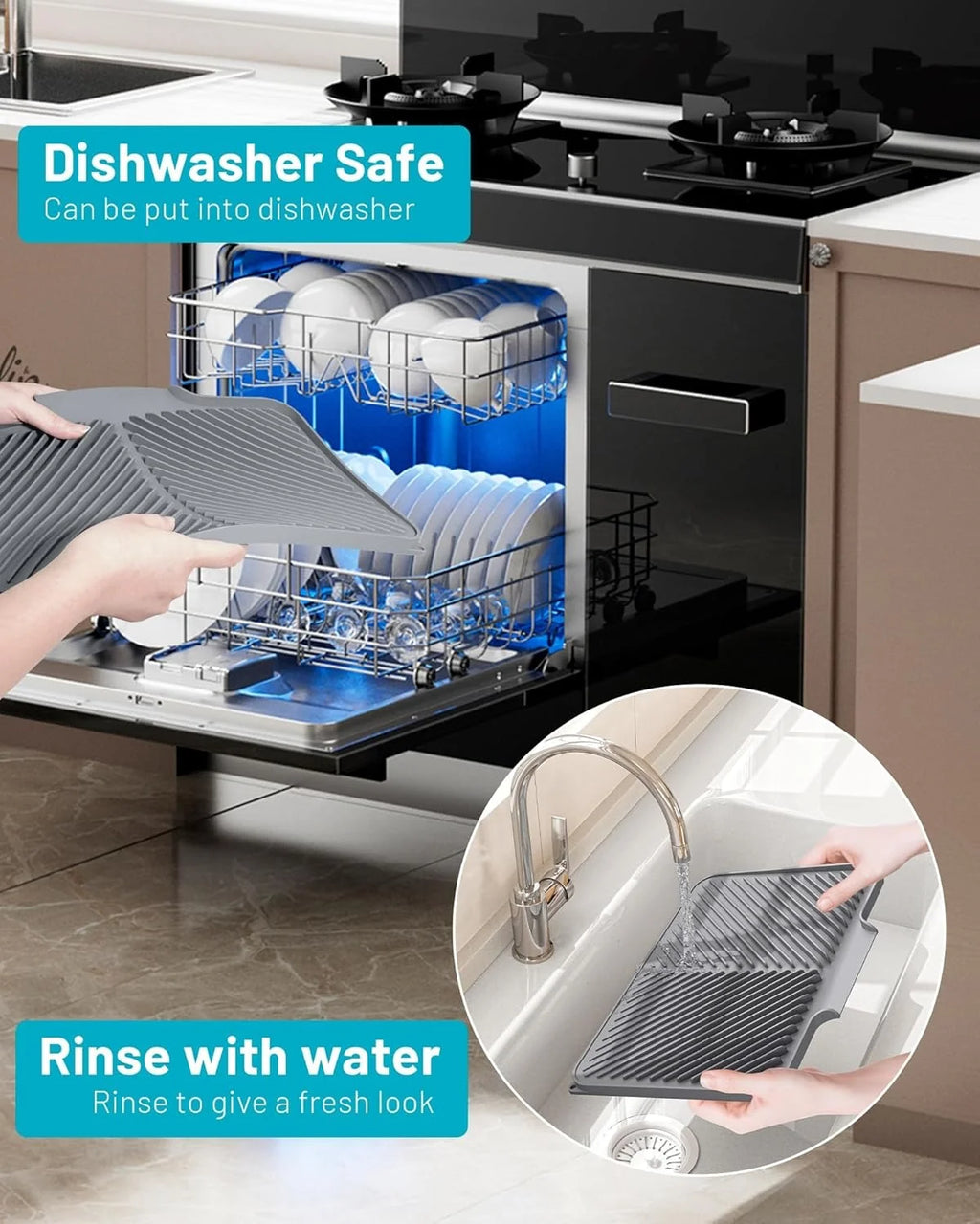 Silicone Dish Drying Mat with Smart Drainage