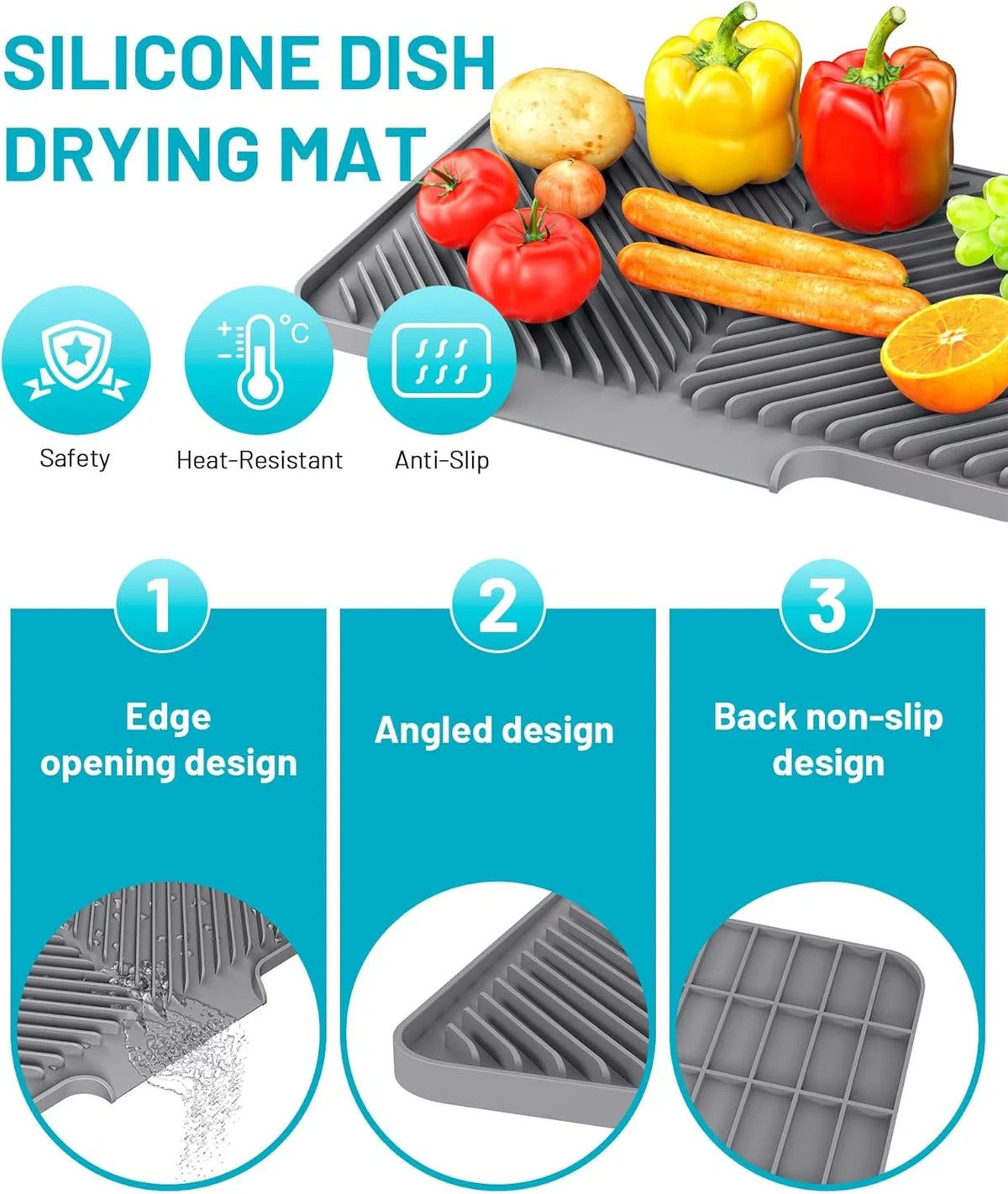 Silicone Dish Drying Mat with Smart Drainage