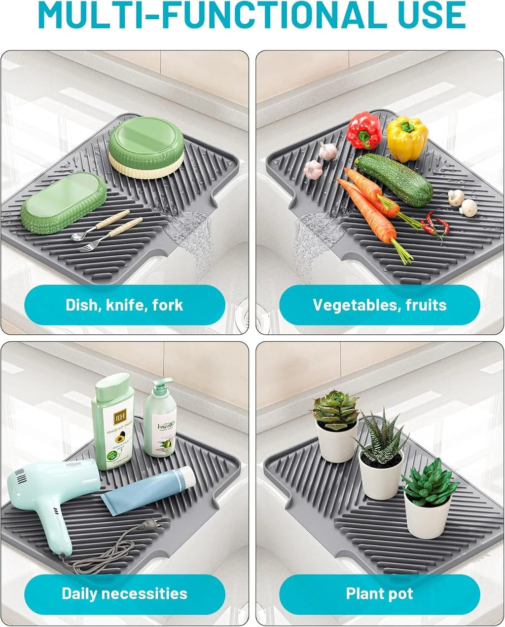 Silicone Dish Drying Mat with Smart Drainage
