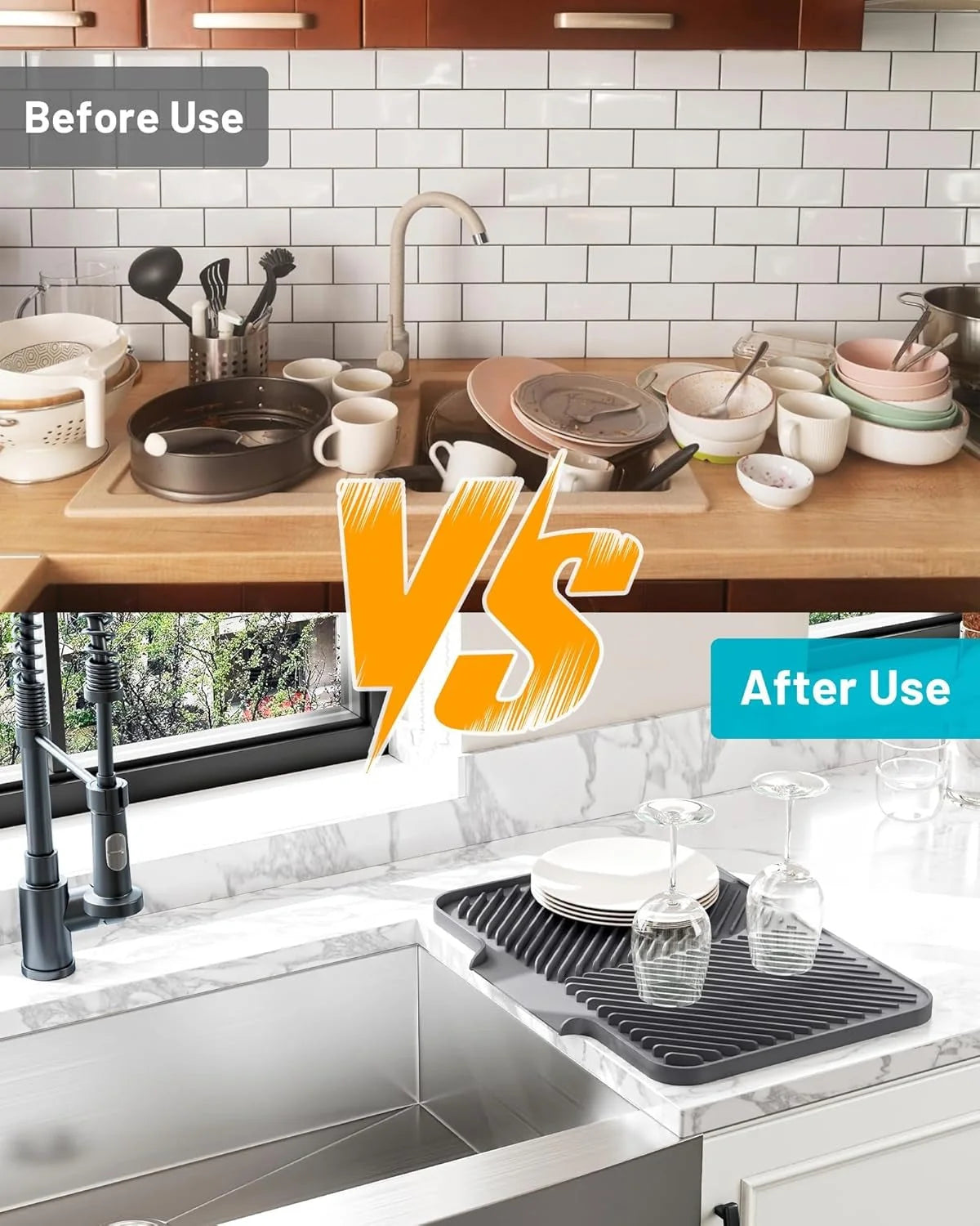 Silicone Dish Drying Mat with Smart Drainage