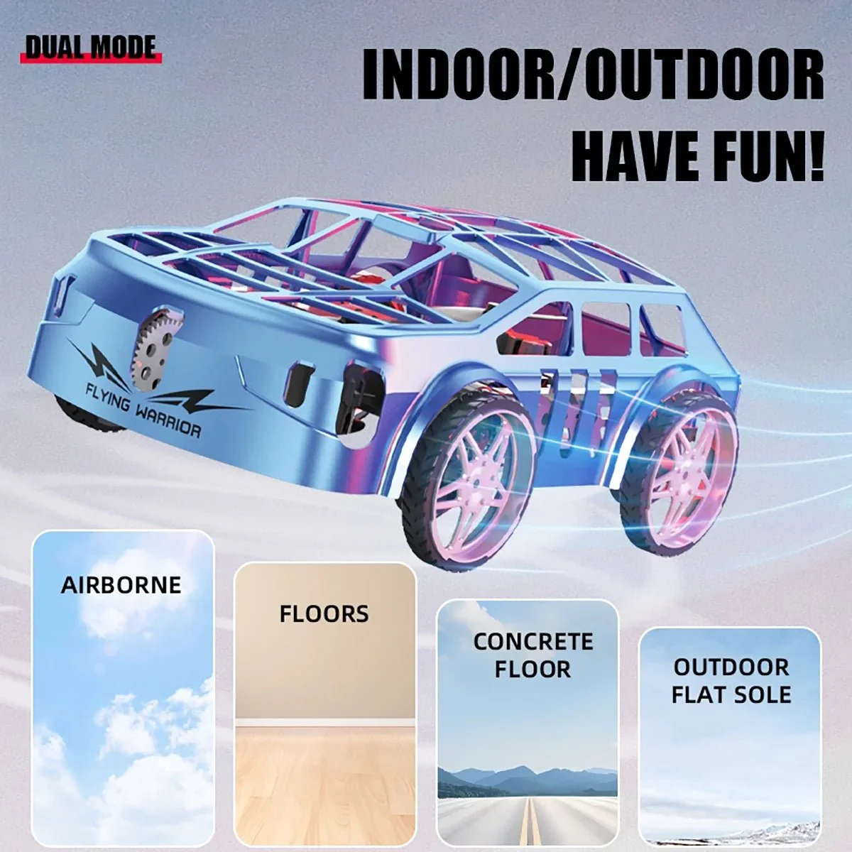 2-In-1 Flying RC Car Toy for Kids – Remote Control Land & Air Drone Car with LED Lights