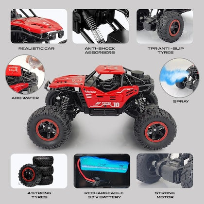 1:18 High‑Speed Remote Control Rock Crawler Truck – RC Off‑Road Monster Toy with Smoke Spray & Lights