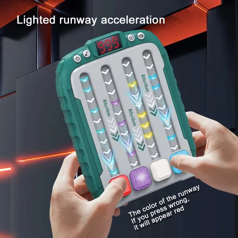 Electronic Rhythm Music Puzzle Game Machine Montessori Pockets Travel Toy Light Up Educational Sensory Fast Push Table Game